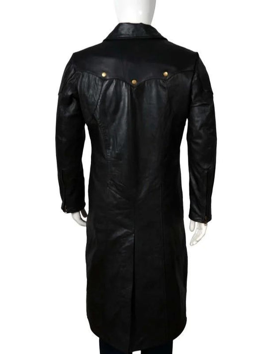 Outerwear Trends Real Leather Black Long Coat For Men