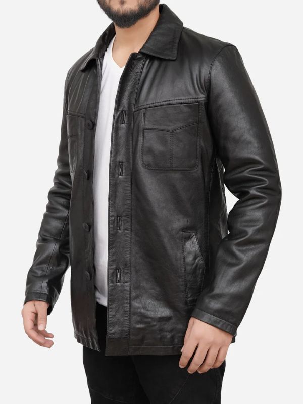 Outerwear Trends Ronnie Genuine Black Leather Trucker Jacket