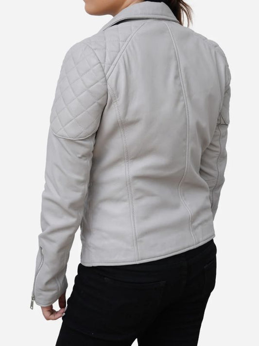 Outerwear Trends Stella Quilted Grey Leather Biker Jacket