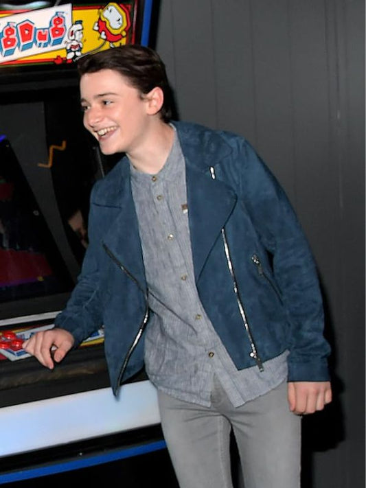 Outerwear Trends Stranger Things Premiere Will Byers Blue Suede Jacket