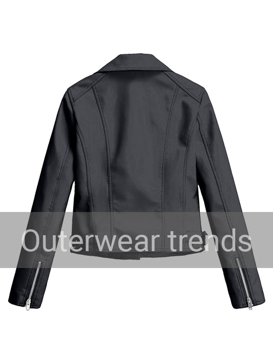 Outerwear Trends Women's Black Motorbike Genuine Black Leather Jacket