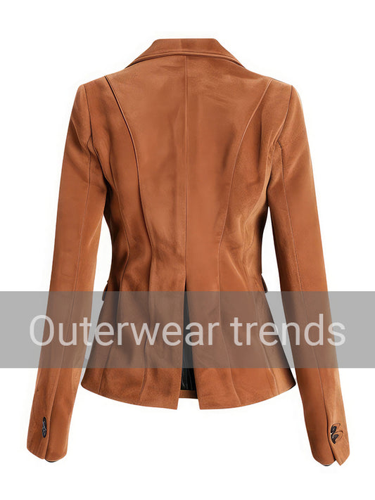 Outerwear Trends Women’s Brown Genuine Suede Notch Lapel Blazer