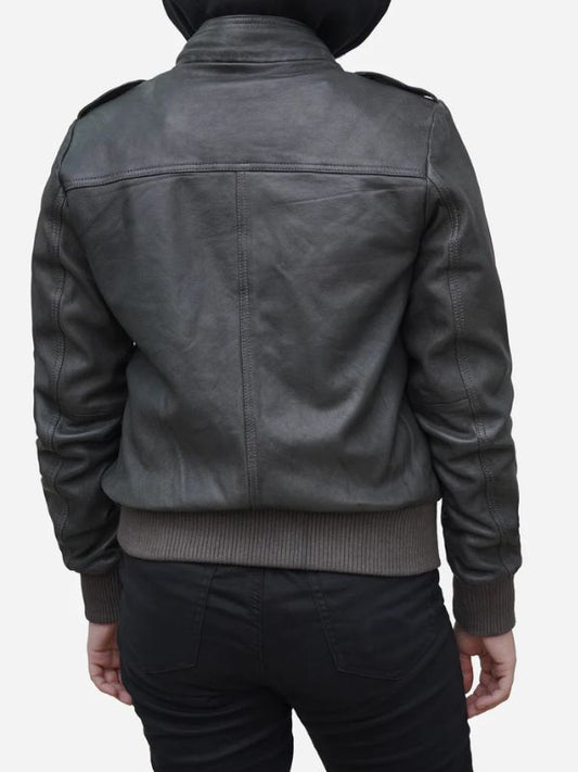 Outerwear Trends Women's Grey Real Lambskin Leather Hoodie Jacket