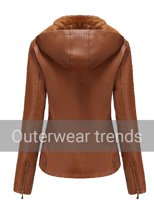 Outerwear Trends Womens Biker Moto Racer Shearling Brown Leather Jacket