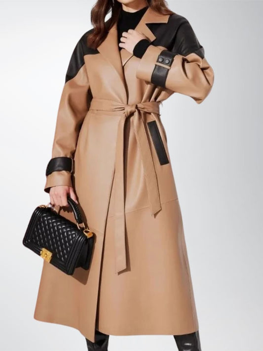 Outerwear Trends Womens Brown Genuine Leather Open Style Long Coat