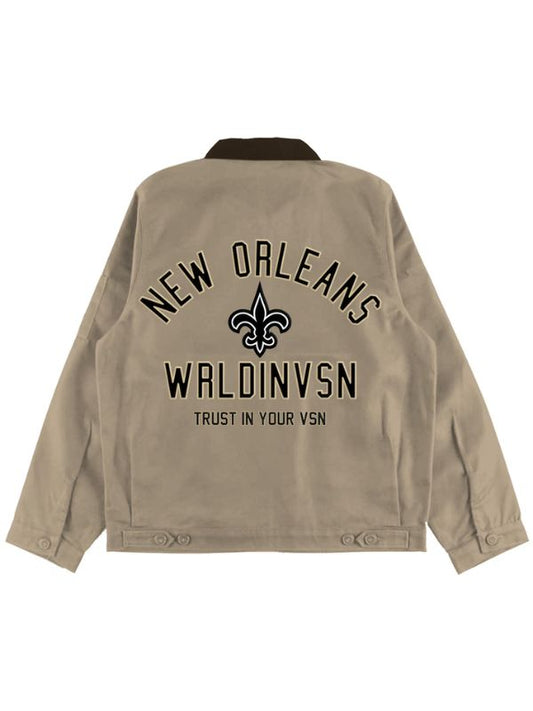 Outerwear Trends WRLDINVSN x New Orleans Saints Khaki Utility Jacket