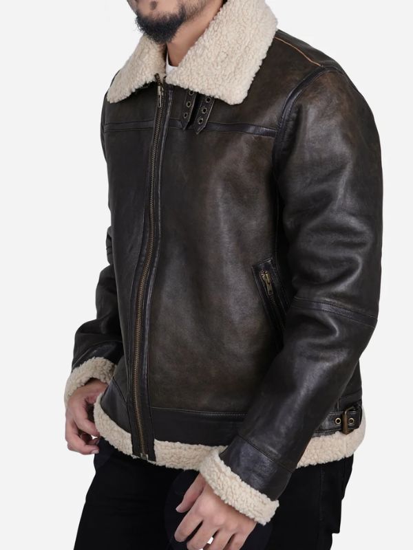 Outerwear Trends Zito Men's Brown Faux Shearling B3 Bomber Leather Jacket