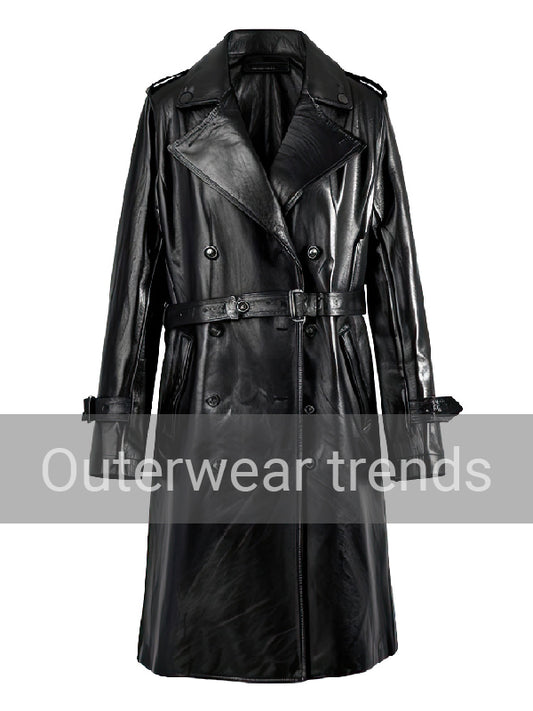 Black Genuine Sheepskin Double Breasted Coat