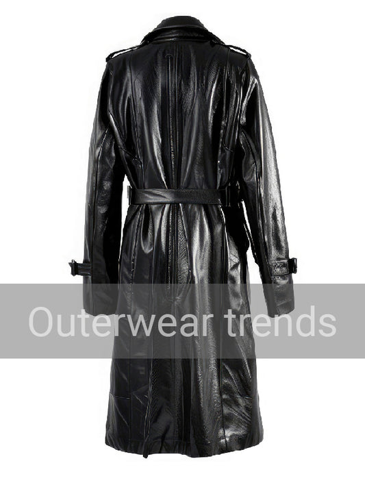 Black Genuine Sheepskin Double Breasted Coat Womens