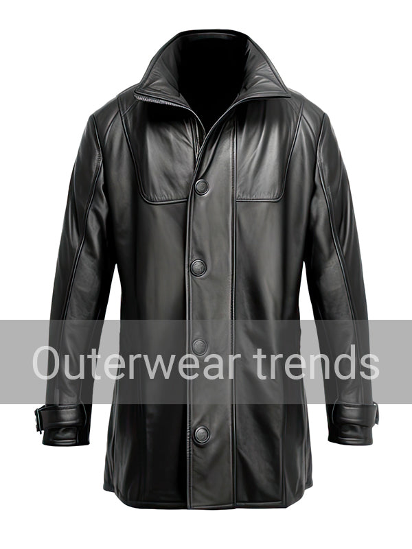 Black Genuine Sheepskin Shirt Collar Leather Coat