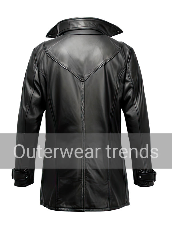 Black Genuine Sheepskin Shirt Collar Leather Coat Mens