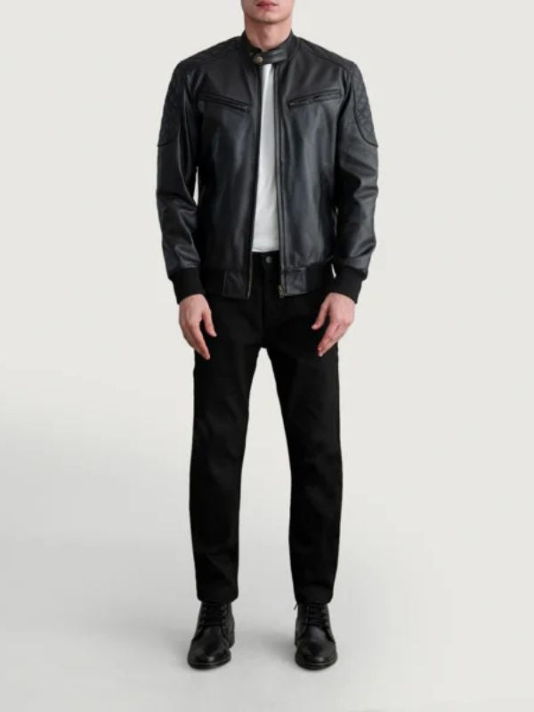 Black Leather Bomber Jacket by Sven