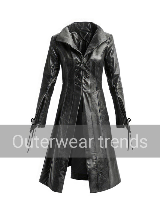 Black Sheepskin Retro Leather Trench Coat