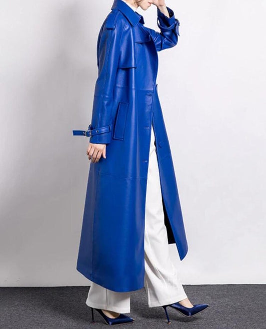 Womens Royal Blue Full Length Trench Coat