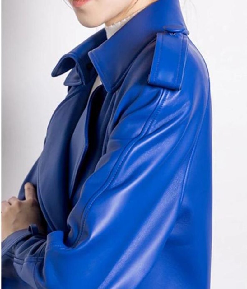 Womens Royal Blue Full Length Trench Coat