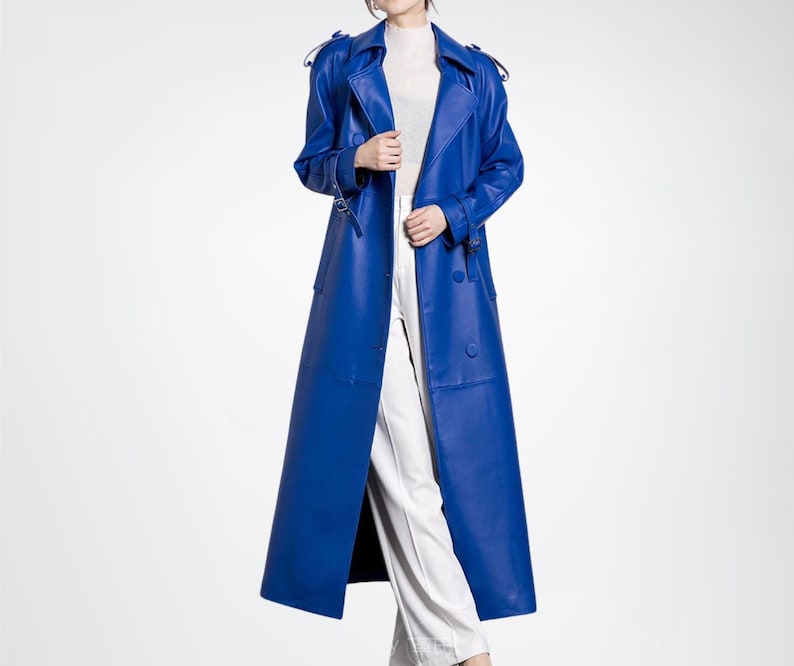 Womens Royal Blue Full Length Trench Coat