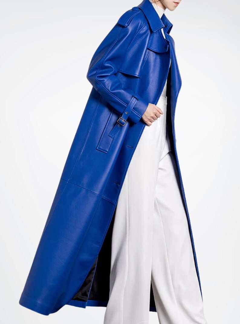 Womens Royal Blue Full Length Trench Coat