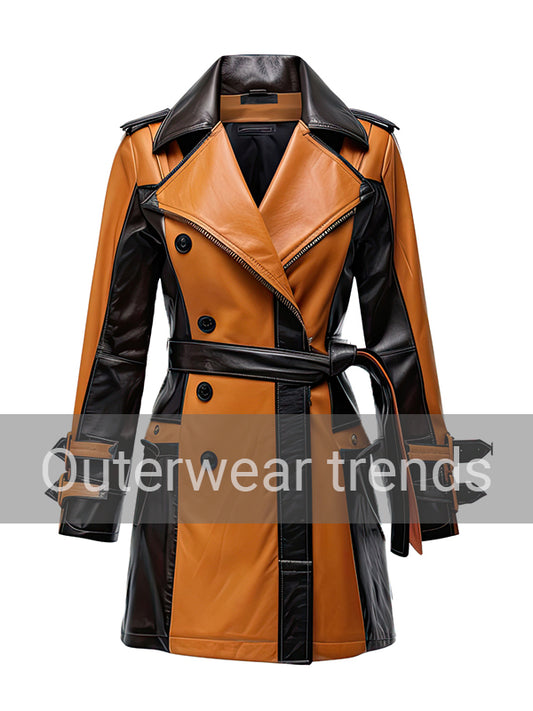 Chocolate Brown and Black Biker Leather Coat