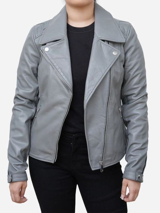 Classic Sheepskin Grey Leather Moto Jacket