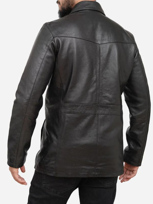 Famous Classy Ronnie Genuine Black Leather Trucker Jacket