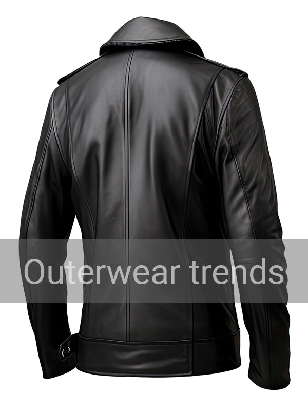 Genuine Sheepskin Double Breasted Black Peacoat Men’s 