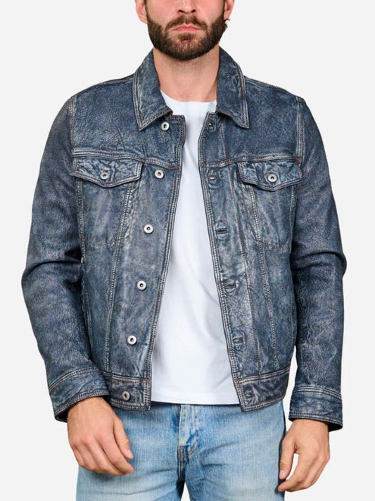 Hudson Men's Lambskin Leather Trucker Jacket