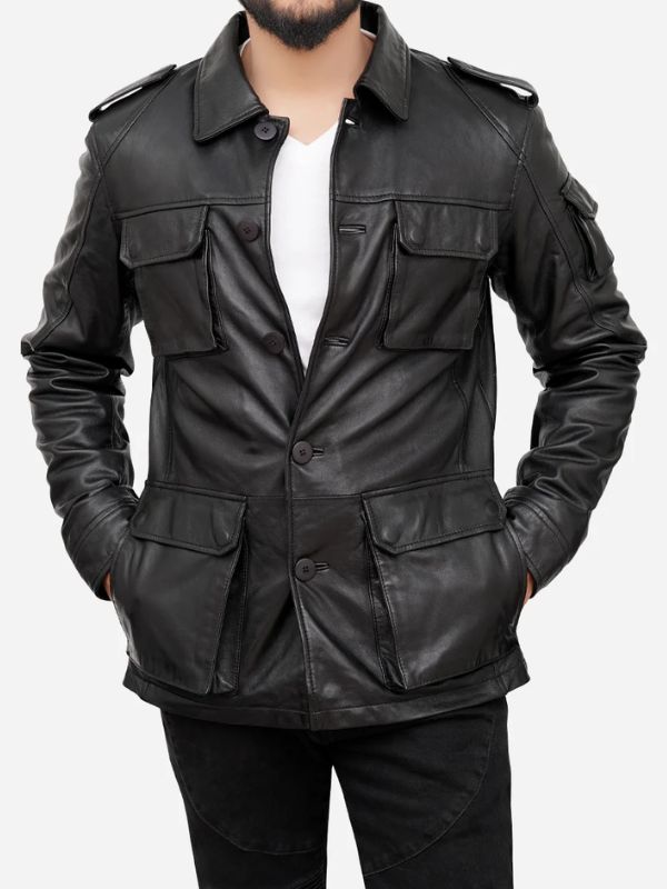 Jasiel Sheepskin Black Leather Racer Jacket