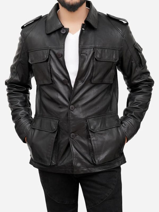 Jasiel Sheepskin Black Leather Racer Jacket