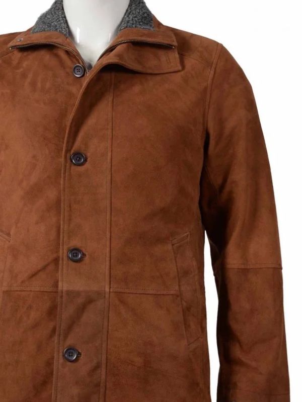 Lined suede leather coat