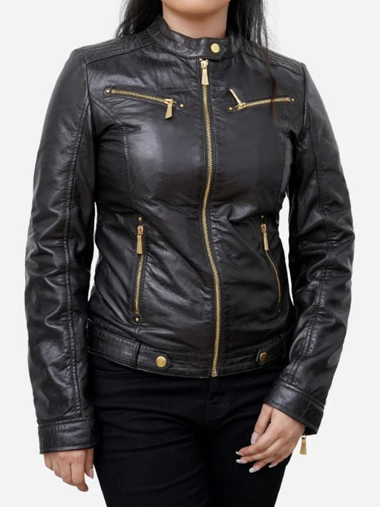 Maya Black Motorcycle Leather Jacket