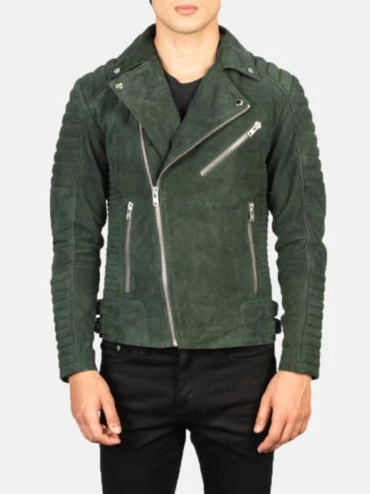 Men's Armand Green Suede Biker Jacket