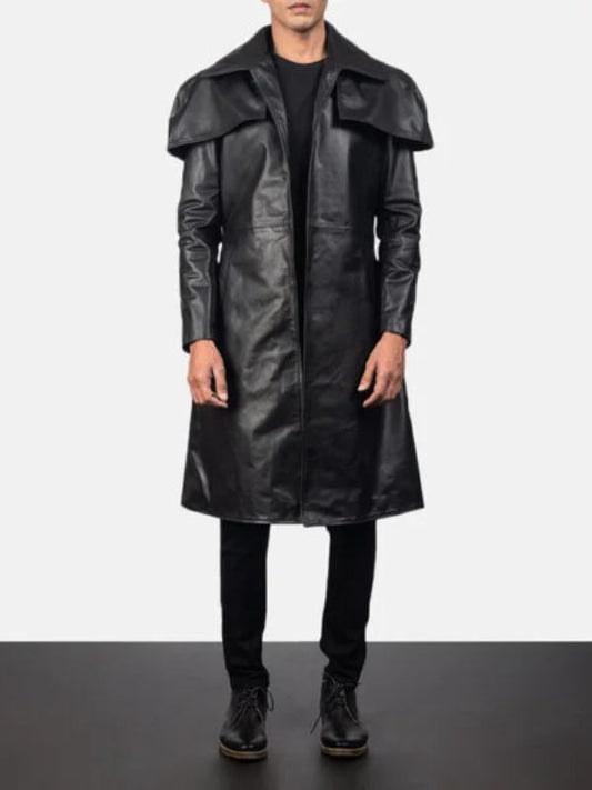 Men's Classic Black Leather Duster