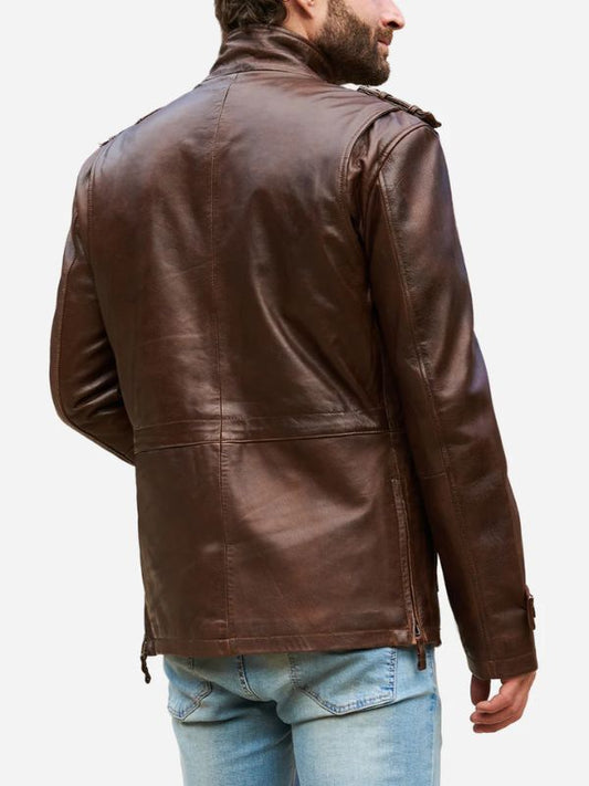 Men's Distressed Oliver Brown Genuine Leather Jacket