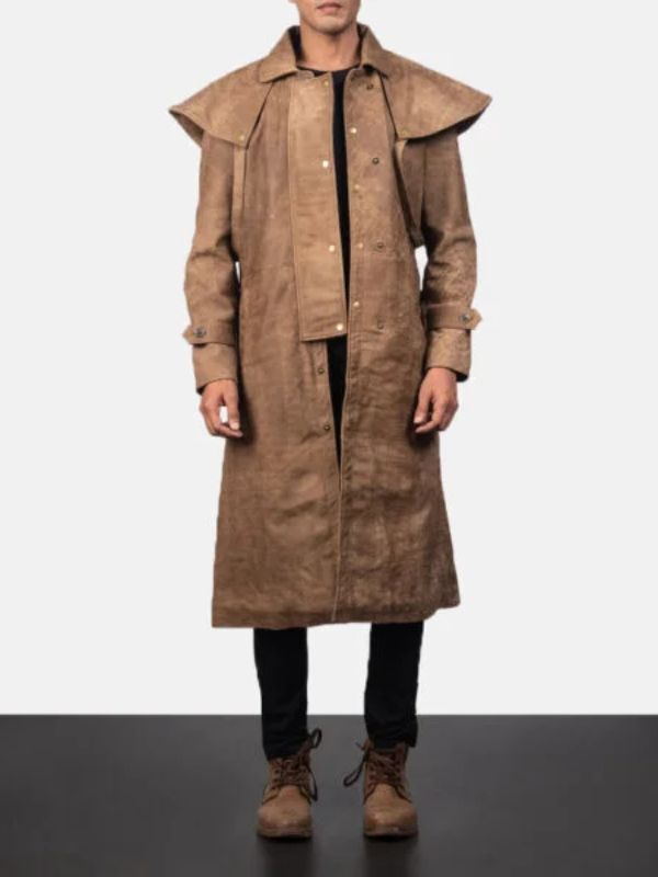 Men's Maverick Brown Leather Duster