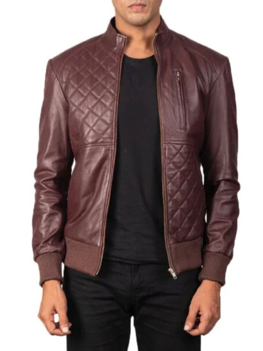 Men's Moda Maroon Leather Bomber Jacket