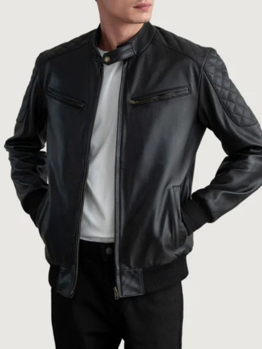 Men's Sven Black Leather Bomber Jacket