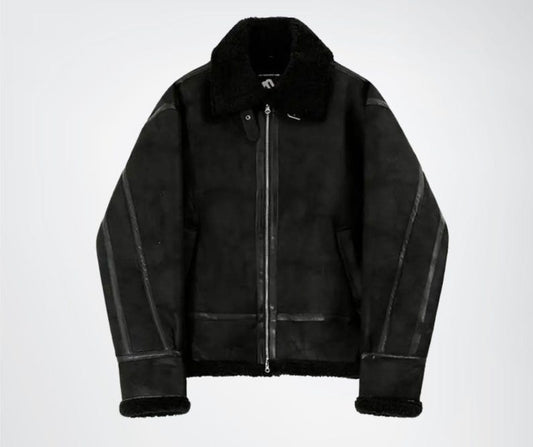 Mens B3 Bomber Black Suede Shearling Jacket