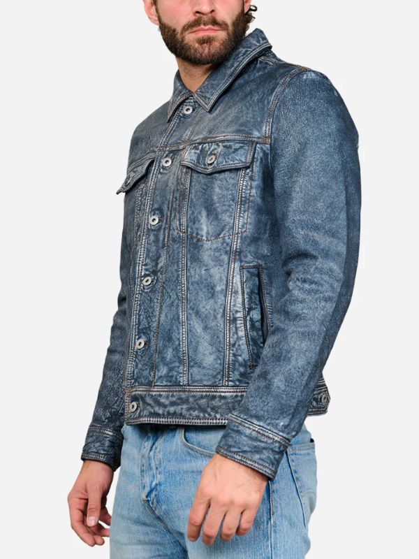 Mens Blue Leather Jacket