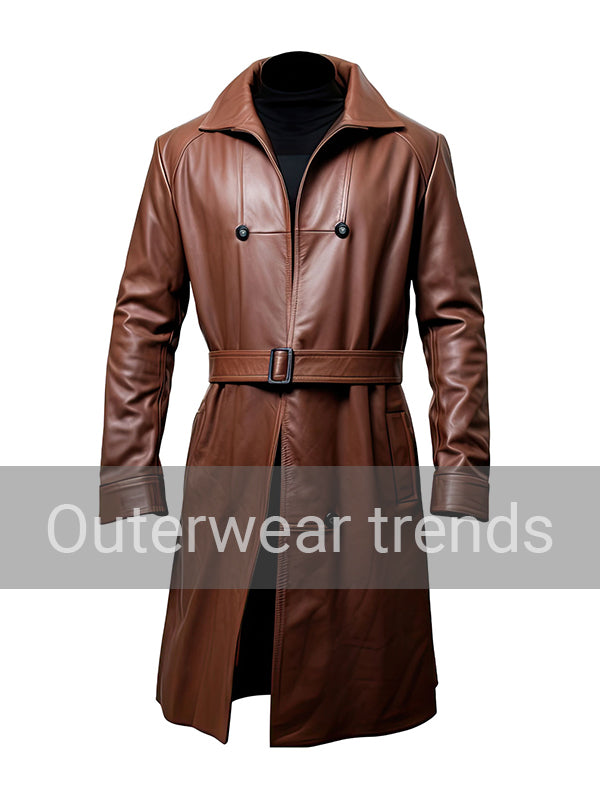 Mens Brown Sheepskin Leather Trench Coat