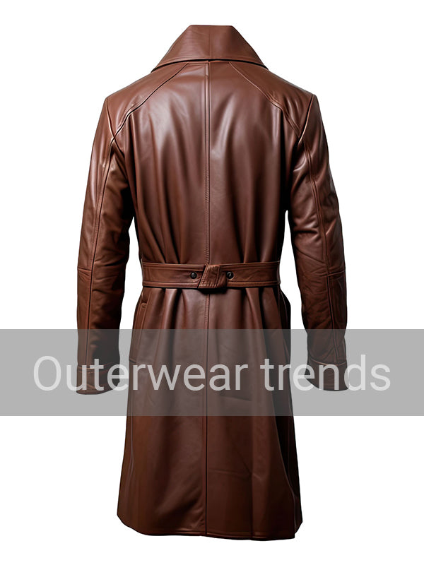 Mens Brown Sheepskin Leather Trench Coat Belted