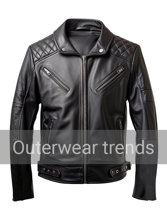 Mens Diamond Quilted Shirt Collar Black Biker Jacket