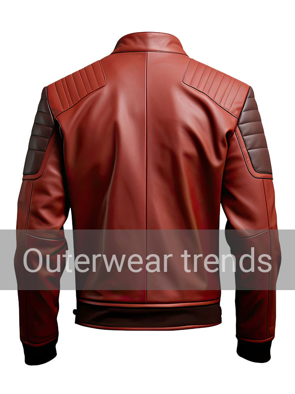 Quilted Cafe Racer Maroon Leather Jacket Mens