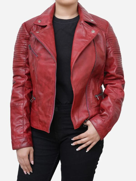 Quilted Wine Red Leather Jacket