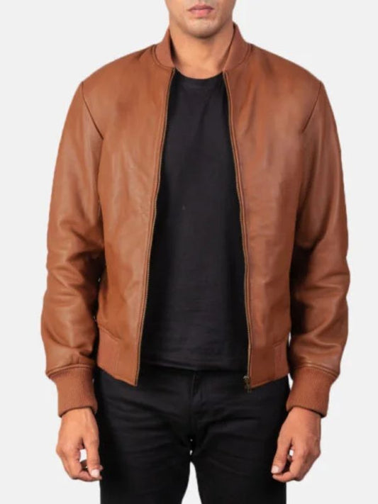 Real Leather Mens Bomber Jacket