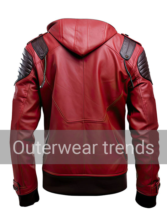 Red Genuine Sheepskin Stylish Hooded Jacket Men’s 