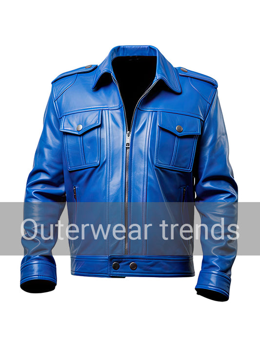  Royal Blue Smooth Soft Trucker Leather Jacket
