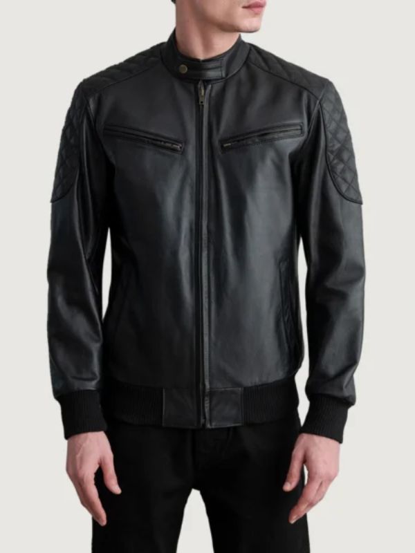 Sven Black Leather Bomber Jacket