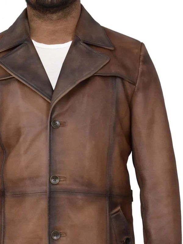 Brown Waxed Leather Blazer Coat For Men