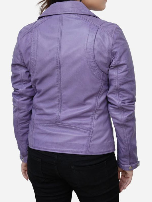Women Purple Motorcycle Biker Real Leather Jacket