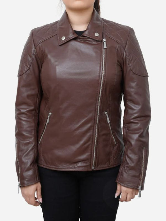 Women Quilted Style Brown Biker Leather Jacket
